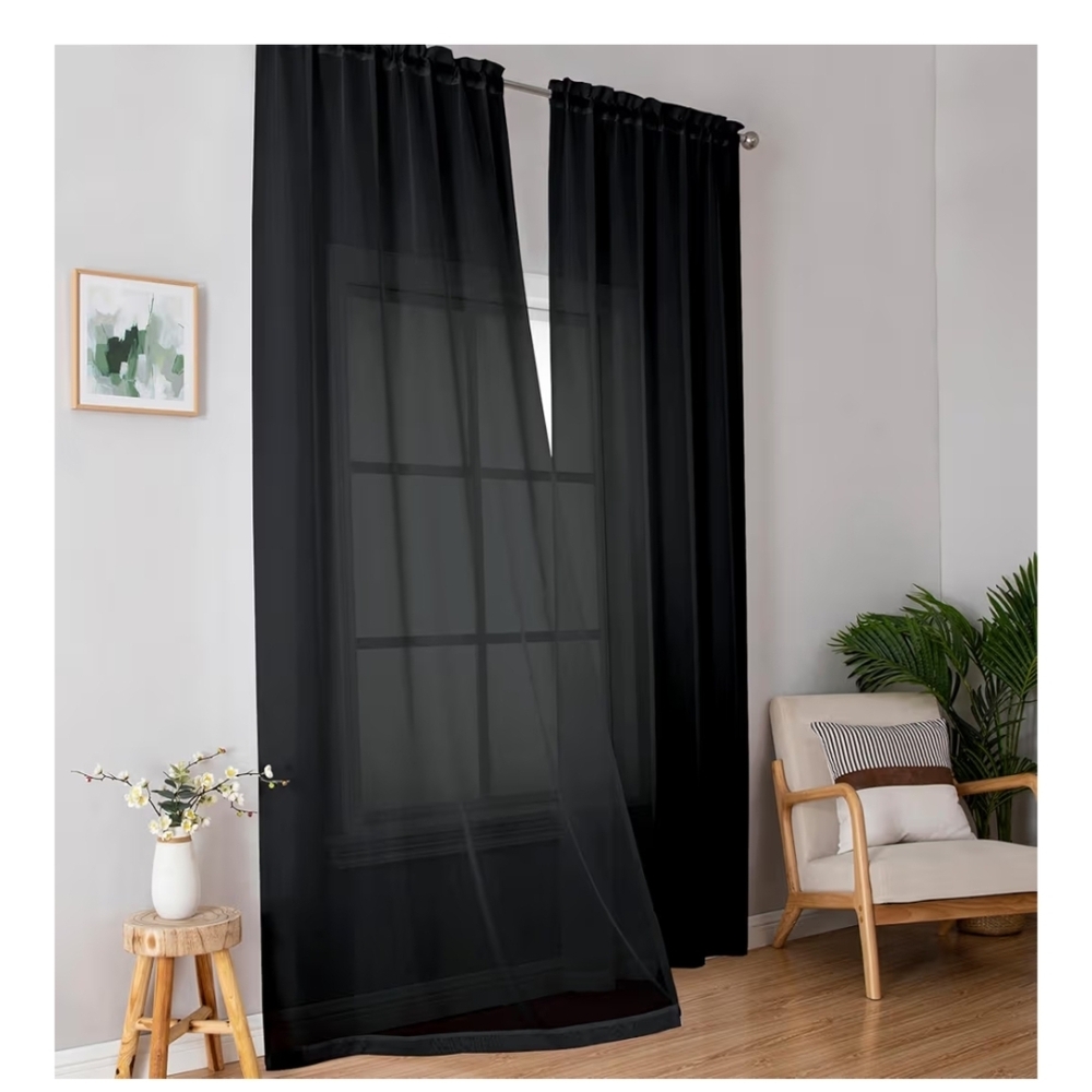 2 Panels Black Sheer Window Curtain Panel - Home Accents